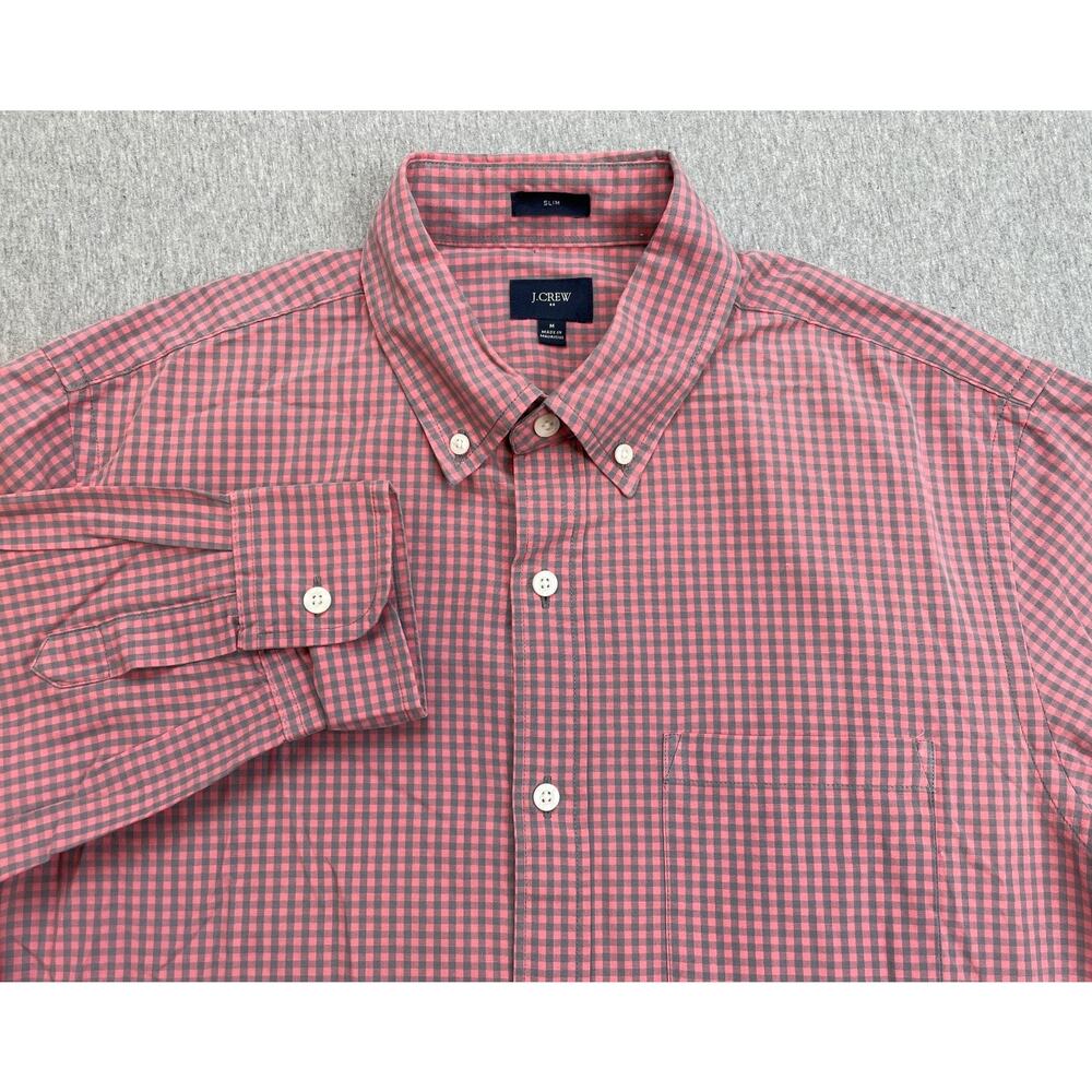 J Crew Shirt Mens Medium Gingham 100% Cotton Long Sleeve Slim Washed Button Down